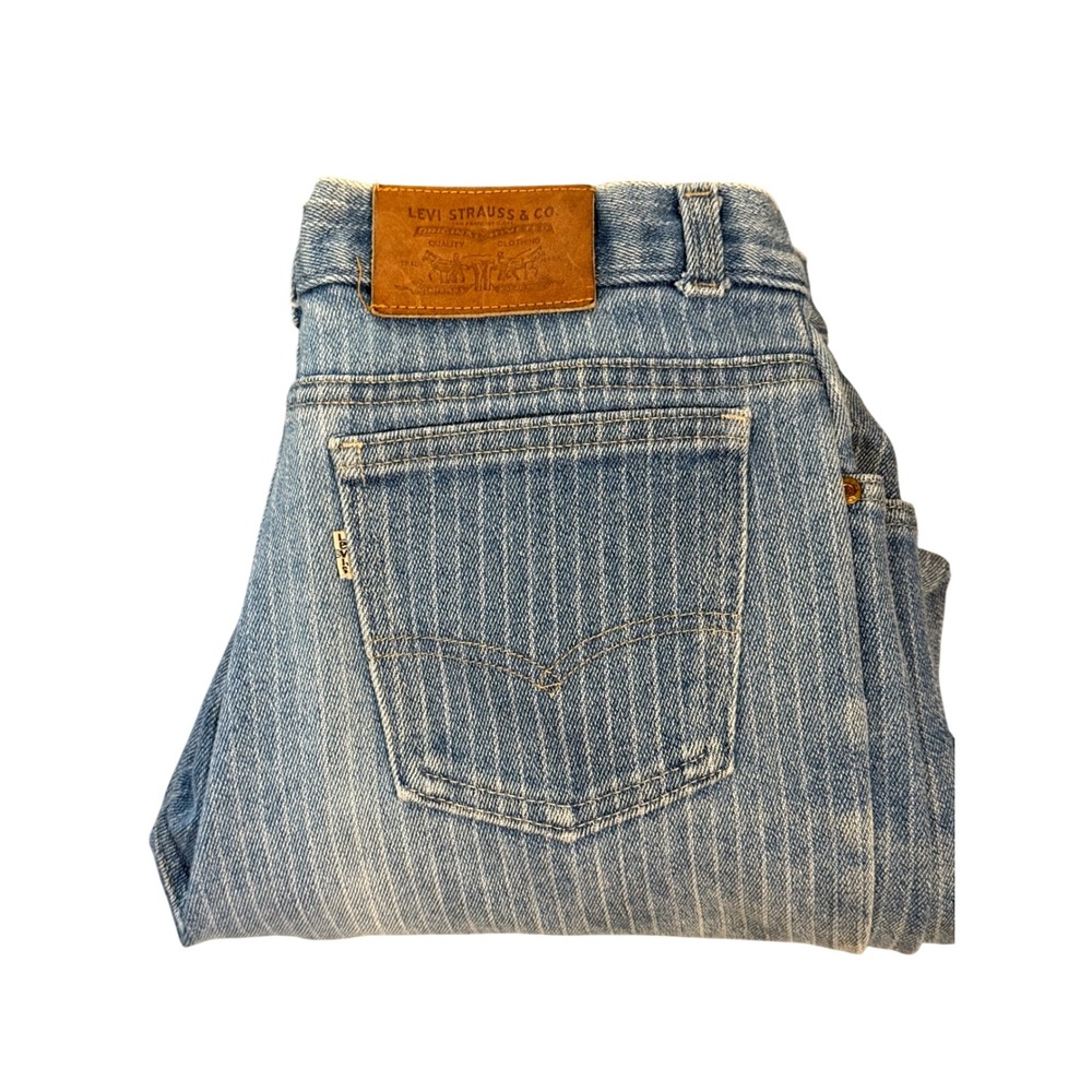 Levi's Pinstripe Jeans Women 28 Waist Blue Vintage High Rise Straight Leg